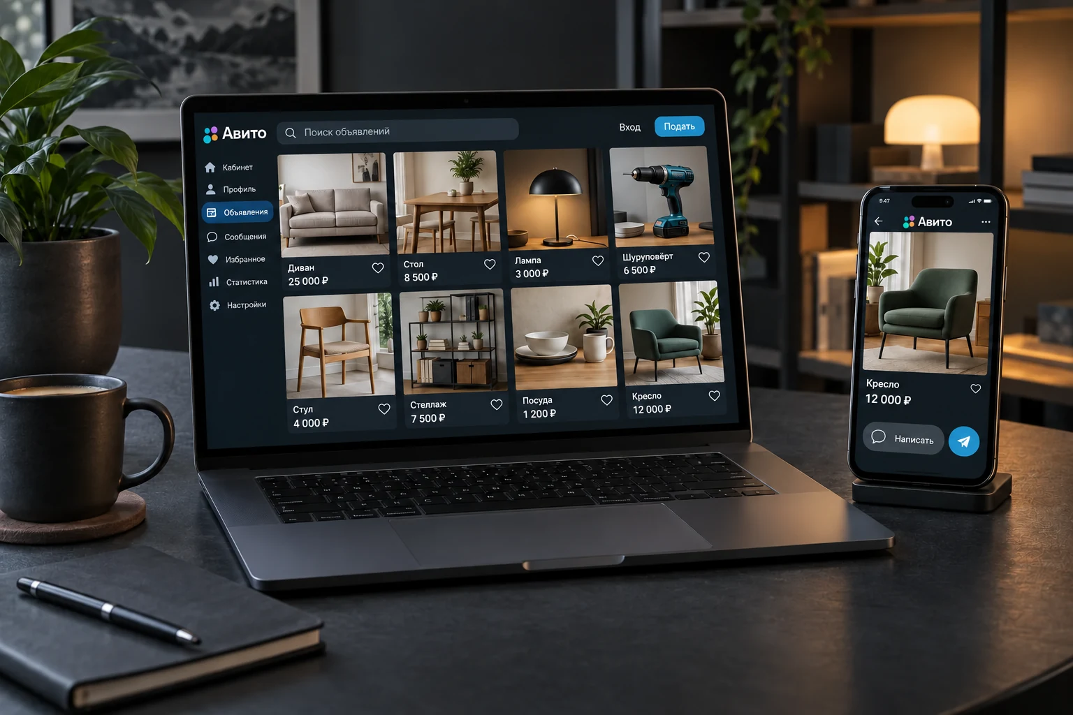 Company listings in the account on a laptop and a phone